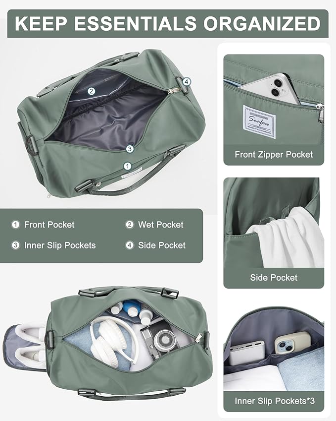 Gym Bag Womens Mens with Shoes Compartment and Wet Pocket Travel Duffel Bag for Women for Plane Sport Gym Tote Bags with Toiletry Bags Waterproof Weekend Overnight Carry on Bag Hospital Holdalls