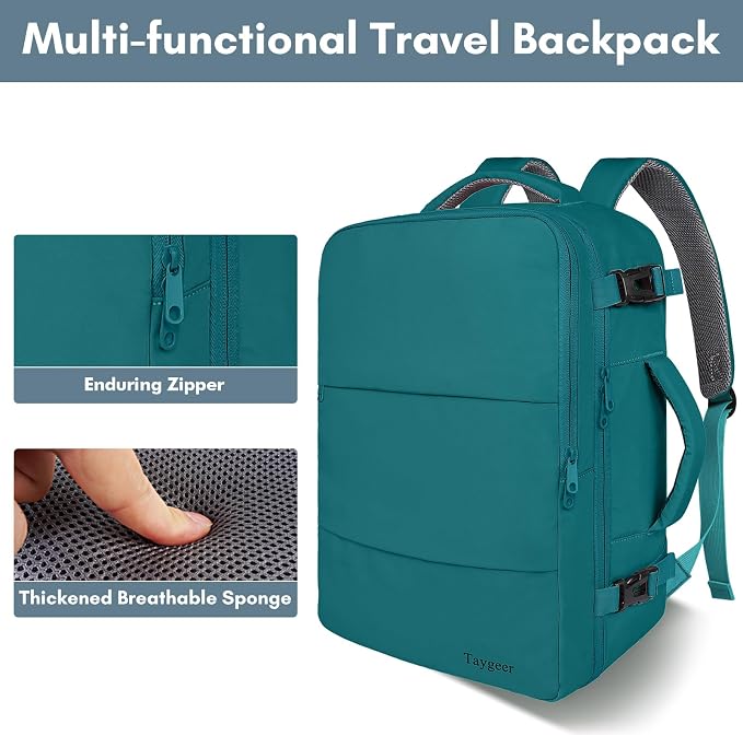 Taygeer Laptop Backpack, Carry On Backpack with 17.3inch Laptop Compartment | Airline Approved TSA Friendly Backpacks for Nursing Doctor Business Travel, Travel Daypack for Work Essentials, Peacock Blue