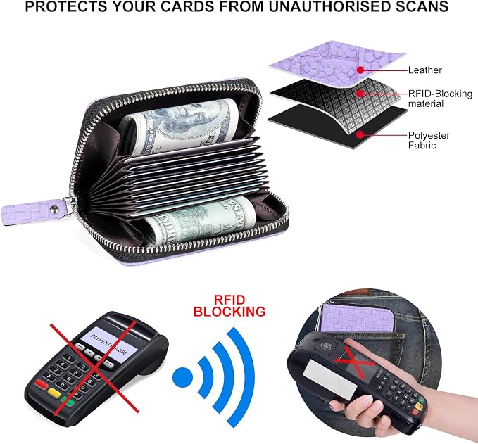 Credit Card Wallet, RFID Card Case Wallet, Zipper Card Cases Holder for Men Women, RFID Blocking, KeyChain Wallet, Compact Size Card Organizer Case for Women