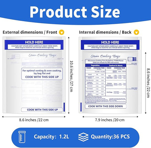 12 Pcs Microwave Steamer Bags 7.9 X 8.6 Inch Zipper Steam Cooking Bags Reusable Microwave Cooking Bag for Vegetables Potatoes and Meat (12)
