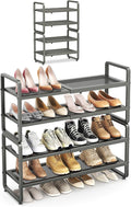 SAYZH Expandable Shoe Rack for Closet, Adjustable Metal Shoe Organizer with Sturdy Mesh Shelves for Boots & Heels, Stackable Shoe Storage for Entryway, Garage, Small Spaces (Grey, 4-Tier)