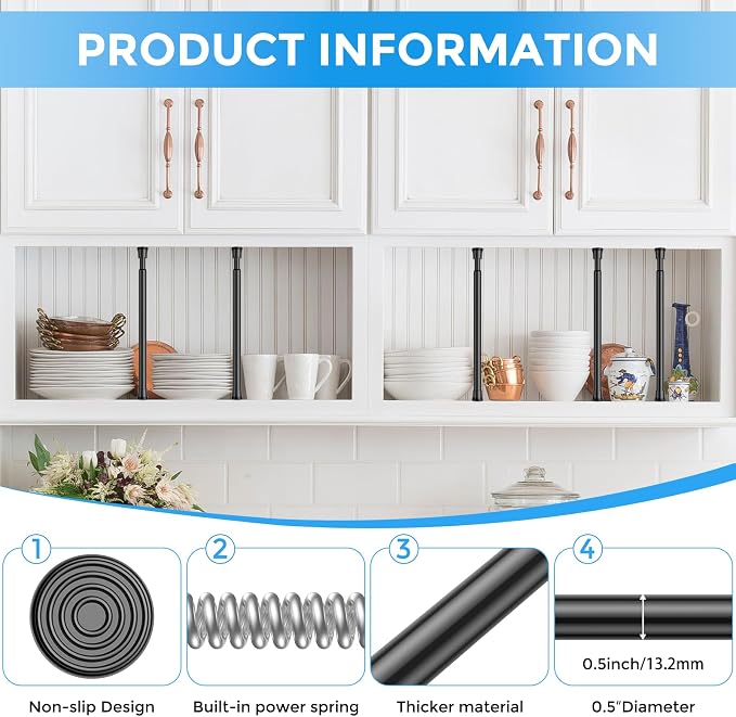 2 Pack Spring Tension Curtain Rod 8 to 12.5 Inch, DIY Mini Curtain Rods No Drill for Slim Window Cupboard Closet Sidelights, Black