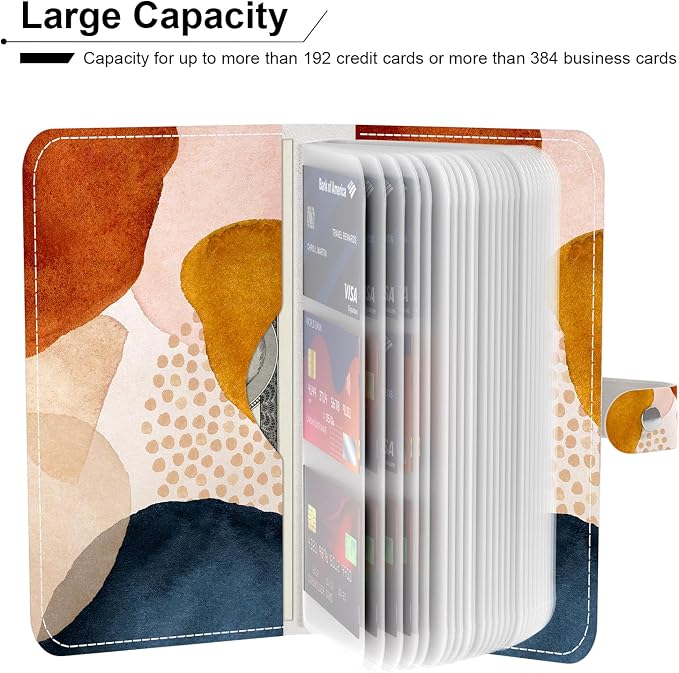 Rouidr Business Card Organizer, RFID Business Credit Card Holder with 96 Card Slots, Portable Leather Card Wallet for Women, Simple Abstract Art