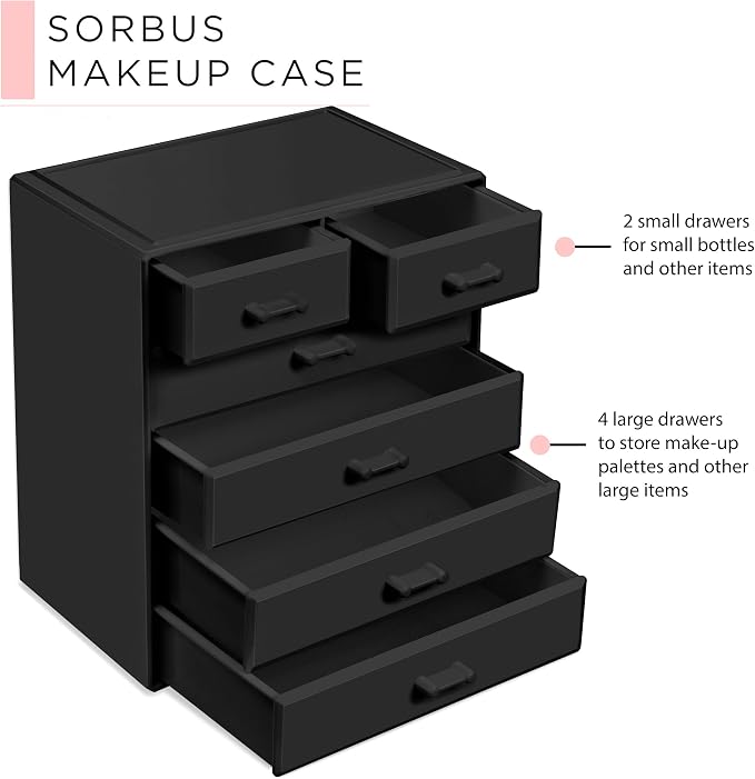 Sorbus Acrylic Makeup Organizer - Organization and Storage Case for Cosmetics Make Up & Jewelry - Large Makeup Organizer for Vanity, Bathroom, College Dorm, Closet, Desk (4 Large, 2 Small Drawers)