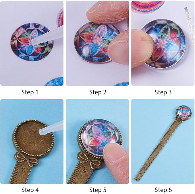 SUNNYCLUE 12PC DIY 6 Sets Ruler Pendant Tray Kit Round Cabochon Setting Blanks with Clear Domed Glass Cabochon for Alloy Bookmark Making, Antique Bronze
