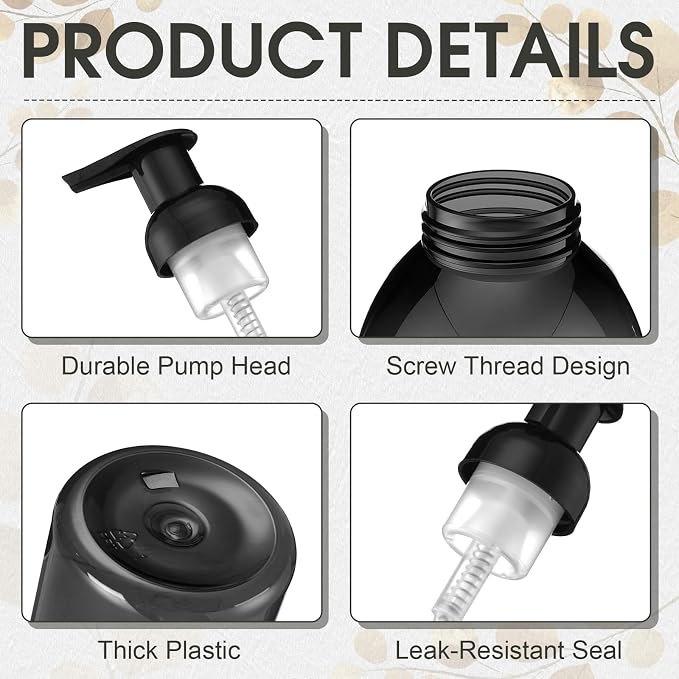 Uiifan 16 Pcs 17 oz Black Foaming Soap Dispenser Refillable Foam Pump Bottle Liquid Plastic Container for Kitchen Bathroom Commercial Concentrated or Regular Shampoo Body Wash Dish Liquid Soap