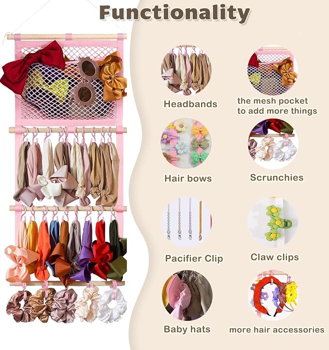 kangaroo Headband Holder Hair Bows Organizer for Baby Girls Nursery Decor | Large Capacity Headbands Holder | Wall Hanging-15"L x 30"H | Easy to Grab | Nursery Essentials | Baby's bows Organizer
