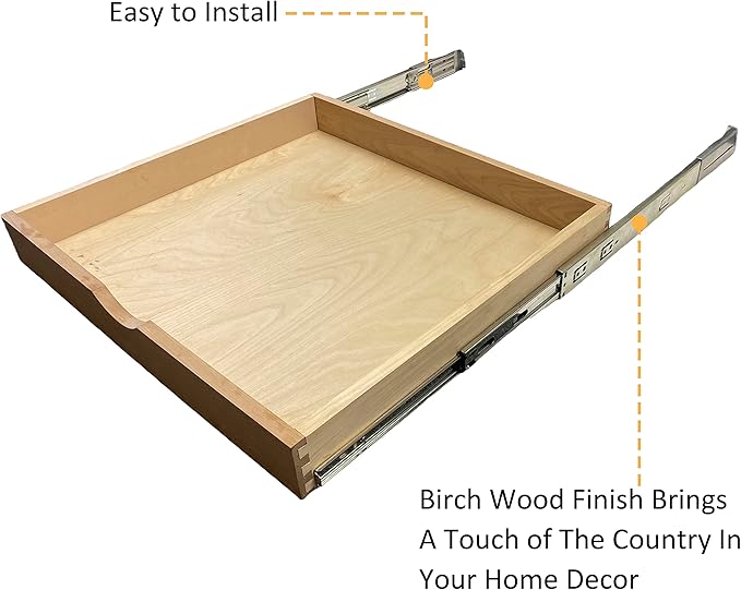 Couver Pull Out Drawers For Cabinets, 18"W x 21"D x 3"H Soft Close Slide Out Wood Shelves Storage Organizer for Kitchen, Finished, Heavy-Duty, Non-Assemble