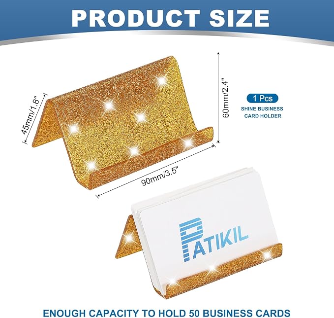 PATIKIL Business Card Holder for Desk, Acrylic Business Card Holders Shine Card Stand Organizer Cards Display for Office Exhibition, Gold Tone
