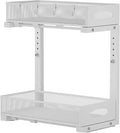 1 Pack Under Sink Organizer and Storage, 2 Tier Pull Out Sliding Cabinet Shelf, 5-Level Height Adjustable Thickened Carbon Steel Storage Rack for Kitchen Bathroom Cabinet, White