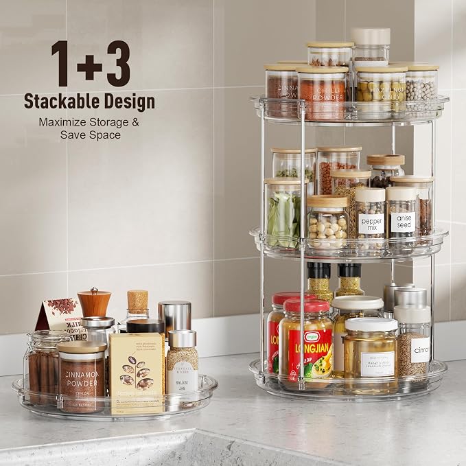360° Rotating Makeup Organizer 2 Tier 9" Clear Lazy Susan Turntable Skincare Perfume Organizer Bathroom Countertop Vanity Tray Space-Saving Cosmetic Storage for Dresser