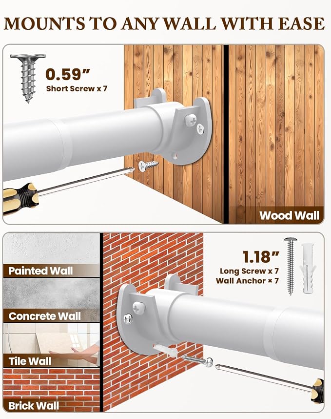 Closet Rod, 17-54 IN Closet Rods for Hanging Clothes, White | Stepless Adjustable, Supports up to 66 lbs, Multiple Size Options, Easy Installation, Multi Purpose, Wall-Mounted
