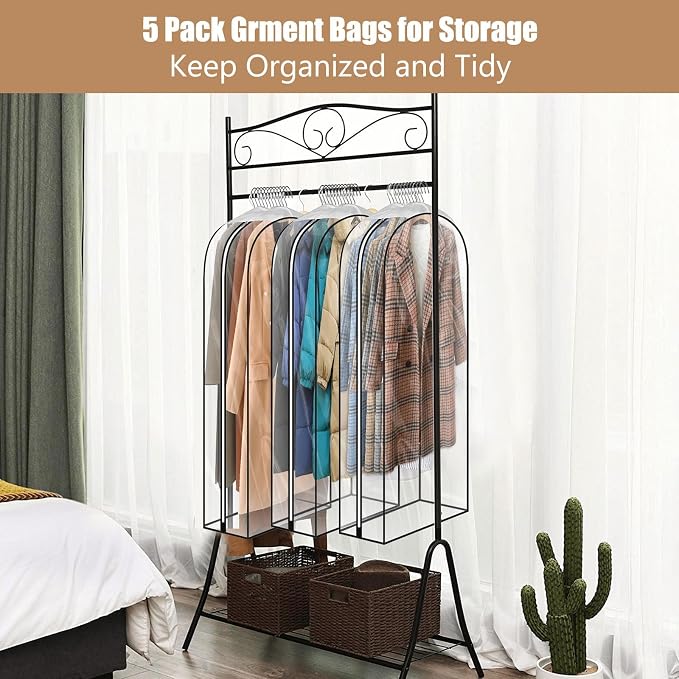 3 Pack 60" All Clear Garment Bags for Hanging Clothes Storage, 10" Gusseted Large Capacity Garment Rack Cover, Large Hanging Clothing Bag for Dress Gowns, Coats, Suit, Down Jacket