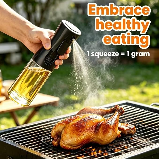 Olive Oil Sprayer for Cooking, 220ml Glass Oil Dispenser for Kitchen Gadgets, Food Grade Premium Clear Spray Bottle for Salad, Frying, BBQ