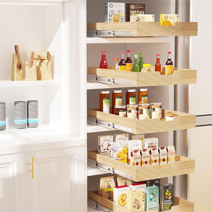 Sikarou Wood Pull Out Cabinet Organizer 17" W x 21" D, Heavy-Duty Sliding Drawers for Inside Cabinets Storage and Organization for Kitchen, Pantry, Bathroom