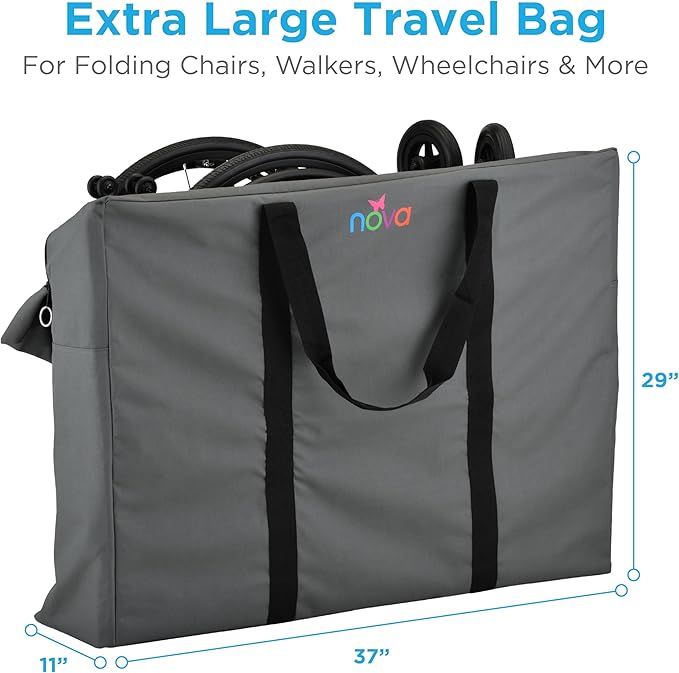 nova - Extra Large Mobility Travel Bag - Universal Carrier for Rollator Walkers, Folding Wheelchairs, and Transport Chairs - Durable Water-Resistant Storage Bag with Long Handles and Dual Zippers