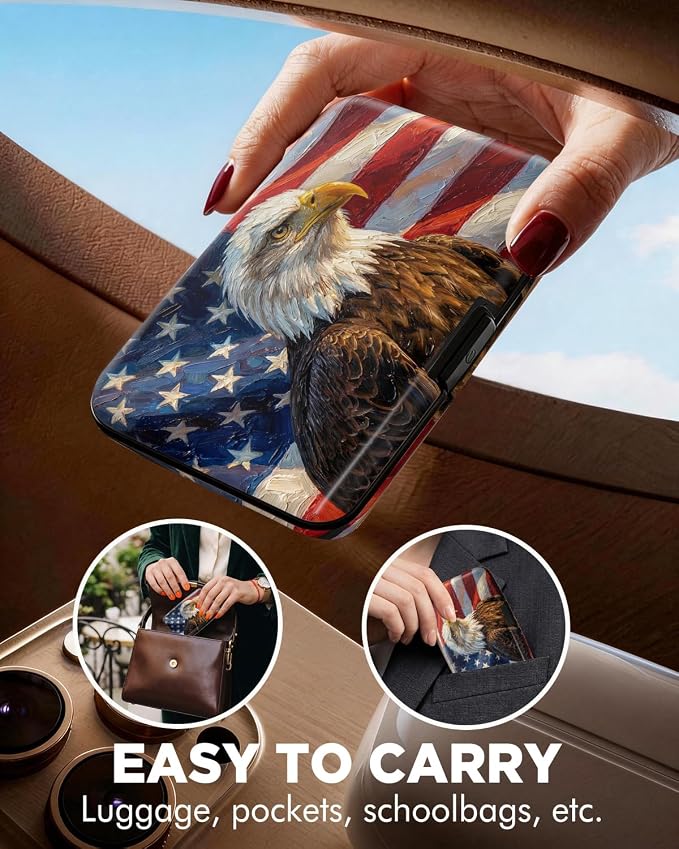 Maicican RFID Blocking Aluminum Credit Card Holder | Slim Metal Wallet for Women & Men, Business Card Case for Travel, Fits Front Pocket, Card holder wallet - American Flag Eagle