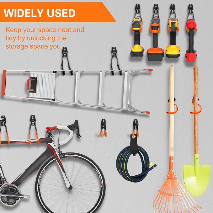 HUPBIPY 26 Pack Garage Hooks Heavy Duty Utility Steel with Anti-Slip Coating Wall Mount Storage Organizer for Hanging Power and Garden Tools, Ladders, Hose, Bikes, Ropes, Bulk Items, and More | Storage Organizer With a non-slip coating for Hanging Bicy...