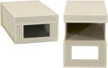 Household Essentials Small Drop Front Shoe Box with Clear Front Panel, Sturdy Poly‑Blended Linen, Cream Finish, Set of 2