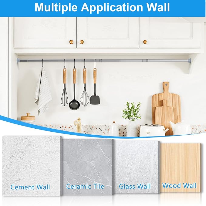 MEXAU 2 Pack Tension Curtain Rods 24-46 Inch,Adjustable Spring Tension Rods Silver Shower Curtain Rod No Drilling for Window, Bathroom, Closet, Room Divider, 7/8" Diameter