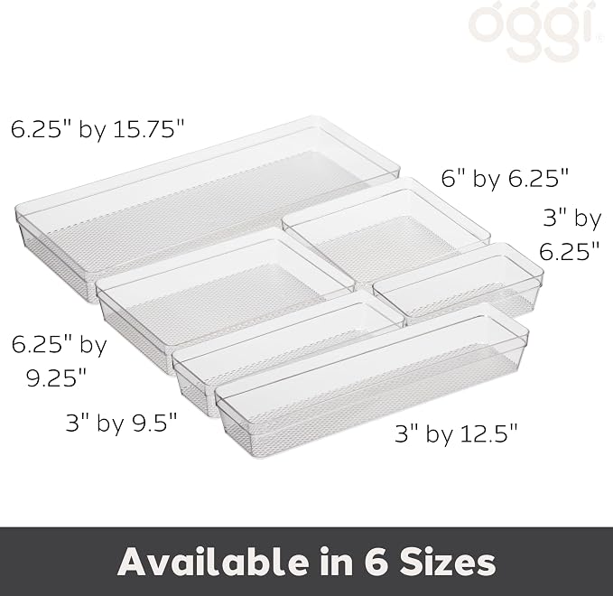 Oggi Drawer Organizer - 6" X 9" - Ideal for Organizing Kitchen Drawers, Office, Desk, Silverware, Kitchen Utensils, Cosmetics and Bathrooms, Rectangular, Clear, 1.0 Count