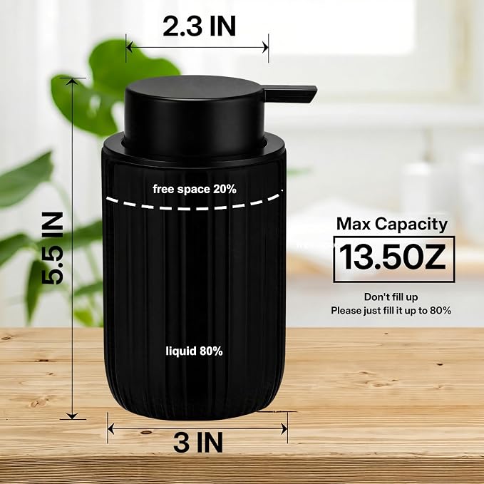 Soap Liquid Dispenser Ceramic with Easy-to-Press Pump Hand Liquid Dispenser for Shampoo Bathroom Countertop 13.5 oz
