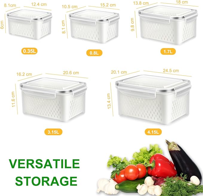 TBMAXS Fruit Storage Containers for Fridge, 10 Pieces Produce Vegetable Saver with Drain Colanders - Refrigerator Organizer for Lettuce Keepers Berry Container