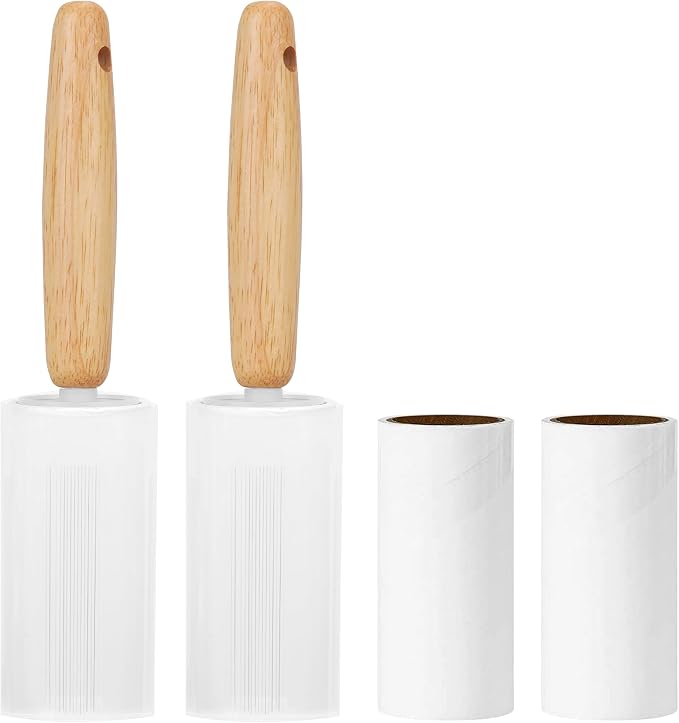 Adorila 2 Pack Lint Rollers for Pet Hair, 240 Sheets Pet Hair Remover for Clothes, Portable Lint Remover Brush with Wooden Handle