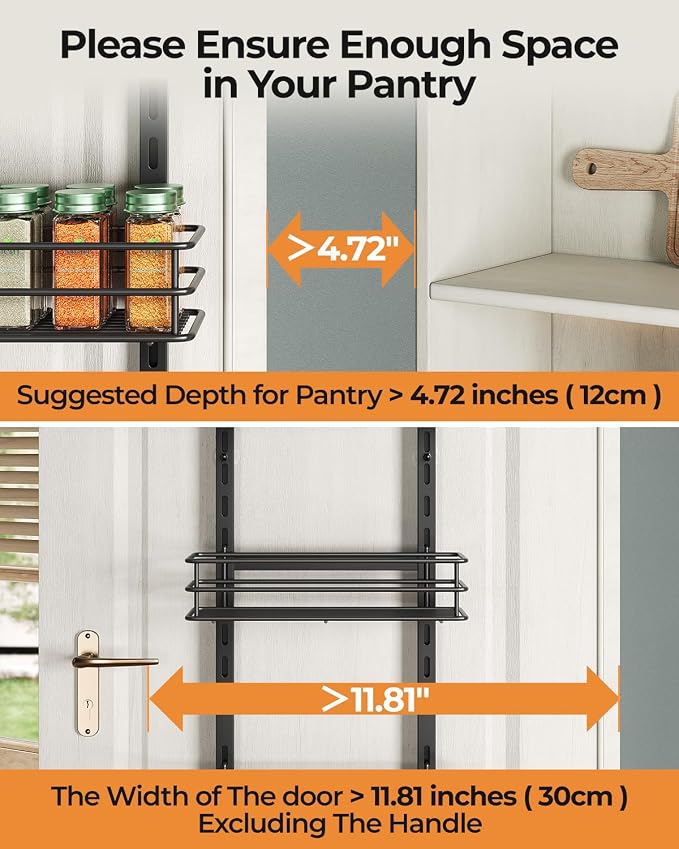 5-Tier Over the Door Pantry Organizer,Cabinet Door Organizer,Kitchen Pantry Door Organizers and Storage,Over the Door Spice Rack,Behind the Door Storage,Door Hanging Organizer,Black