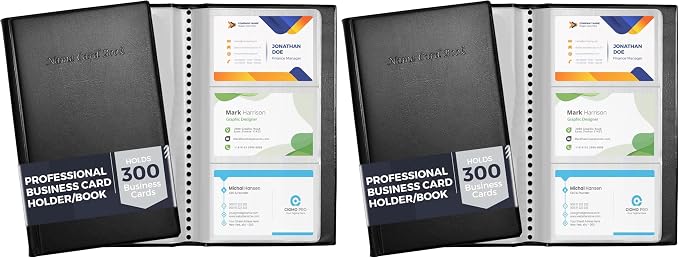 Ring Binder Depot Professional Business Card Holder/Book with Black Cover, Holds 300 Business Cards (Pack of 2)