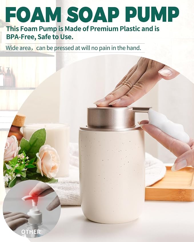BosilunLife Foam Soap Dispenser, Hand Pump Dispenser for Kitchen Sink | Ceramic Foaming Hand Dispenser for Bathroom Modern Farmhouse Small Soap Dispenser Lotion (Apricot, Foam Pump)