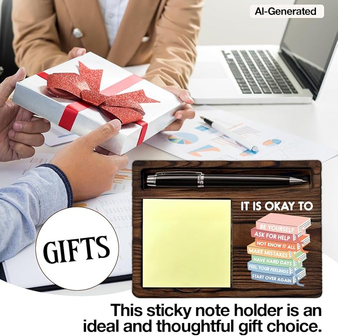 Inspirational Gifts It's Okay to Be Yourself Sticky Note Holder Motivational Self-Stick Note Pad Holders Home School Counselor Therapy Office Classroom Decor