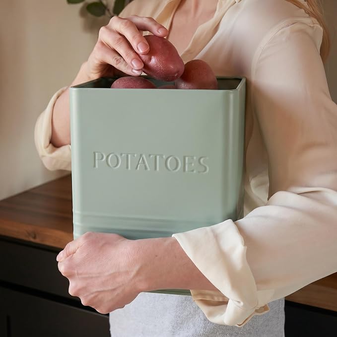 ZICOTO Beautiful Potato and Onion Storage Container Set, 10.1" & 8.9" - Perfectly Sized Spacious Canisters For Your Kitchen Counter Or Pantry - Food Safe Metal Bins Keep Produce Fresh Longer