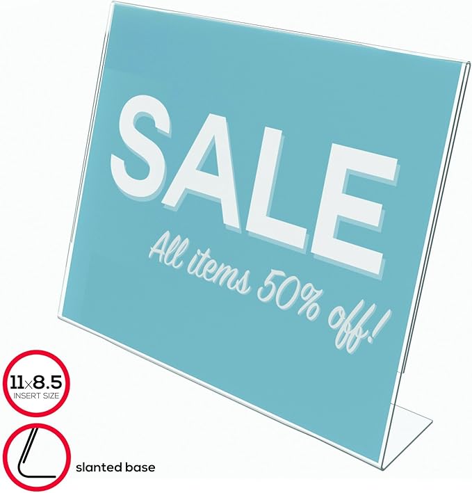 deflecto Classic Image Slanted Sign Holder, Landscaped, 11 x 8.5 Insert, Clear