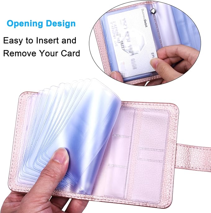 Wisdompro Slim PU Leather Credit Card Holder, Vertical Rose Gold | RFID Blocking Wallet Debit Card Protector, Organizer Case, Card Case, 20 Card & 7 Memory Card Slots, with Magnetic Closure
