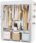 Portable Closet with Cover, 3 Hanging Rods and Side Pocket, Sturdy Free Standing Closet, White