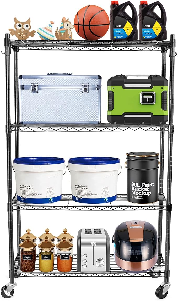 WDT Shelving Storage Units on Wheels Casters, Adjustable Heavy Duty Metal Shelf Wire Storage Rack for Home Office Garage Kitchen Bathroom Organization,36" Wx14 Dx57 H