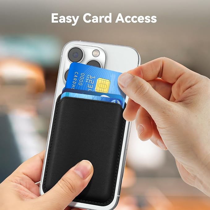2Pack Magnetic Wallet Cell Phone Card Holder for Phone Case with Mag-Safe, Stronger Magnetic RFID Leather Phone Wallet Stick on Series of iPhone 17/16/15/14/13/12 and Pro/Promax,2-Pack Black