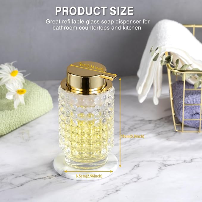 Glass Foaming Hand Soap Dispenser for Bathroom Decor with Pump（Foam Type/Clear）