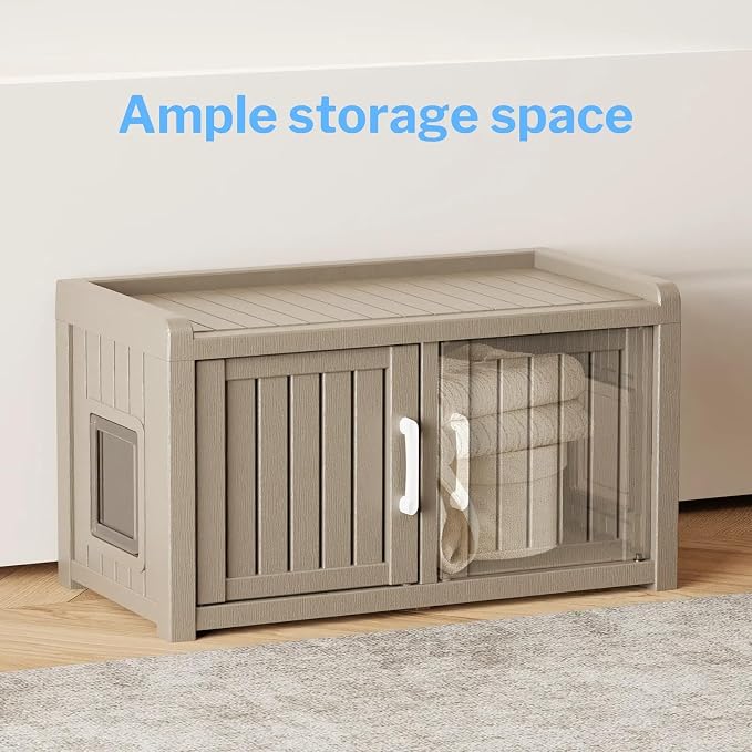 2 Doors Shoe Storage Bench - 2 Side Door Hidden Furniture Cabinet with Storage, Waterproof Entryway Bench with Seat for Indoor Outdoor, Outdoor Shoe Storage for Hallway, Grey
