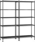 Romorgniz 5-Tier Shelf 1010LBS Storage Shelves Adjustable Wire Shelving,Tool-Free Assembly,Metal Shelving Unit for Kitchen Pantry Closet Laundry Bathroom 59" Hx21.7 Wx13.8 D,Black,2P
