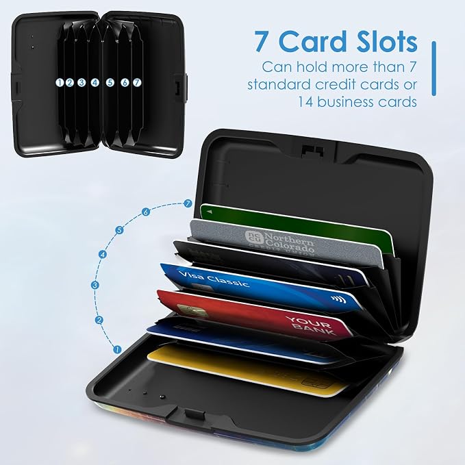 RFID Blocking Credit Card Protector, Blue Butterfly Aluminum ID Case Hard Shell Business Card Holders Metal Wallet for Men or Women