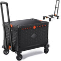 Collapsible Crate+Folding Hand Truck Set -No Assembly Required-Teacher Collapsible Rolling Cart with Wheels,Shopping Cart for Groceries,Crate On Wheels and Tote Basket,Mobile Storage for File, Book