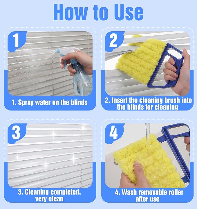 2 Pcs Blind Duster for Wood Blinds, 7 Finger Blind Cleaner Duster Tool | with Washable Microfiber for Window & Air Conditioner (Blue)