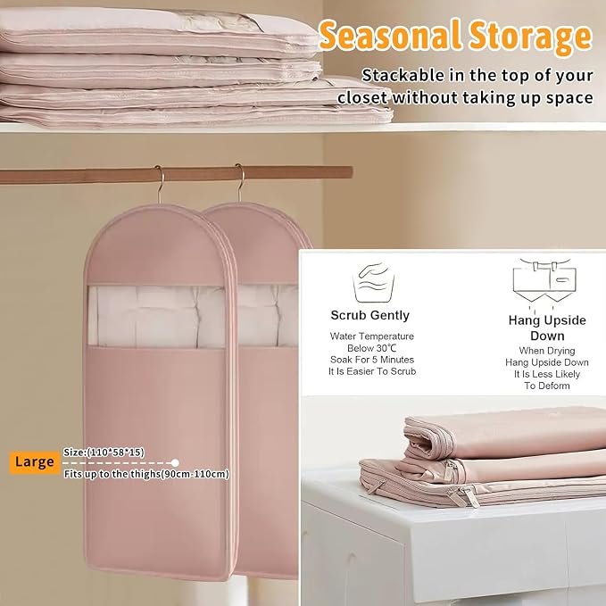 Space Saving Hanging Garment Bag with Self Compression Zipper,Space Saving Hanging Protector for Down Coat, Transparent Visibility Space Savin gown Coat Compression Dust Cover for Closet Storage