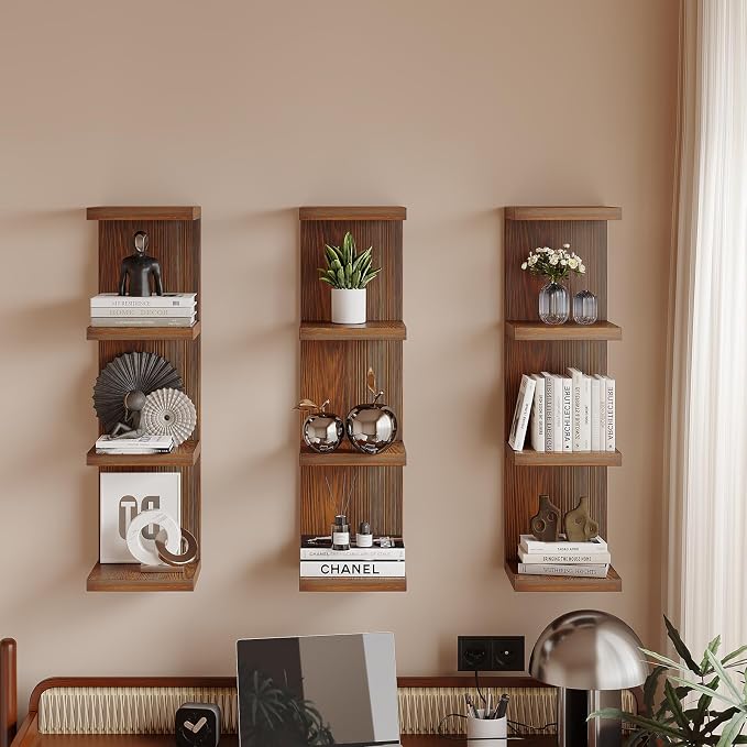 LitaEther 4 Tiered Wood Wall Shelf Units,Lack Floating Shelves,Rustic Bookshelf for Home, Bedroom, Living Room