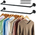 ERYTLLY Industrial Pipe Clothes Rack 38”, 2 Set Multi-purpose Wall Mounted Iron Garment Rod,Heavy Duty Detachable Hanging Clothes Rack for Closet Rod (Black,2 Base)