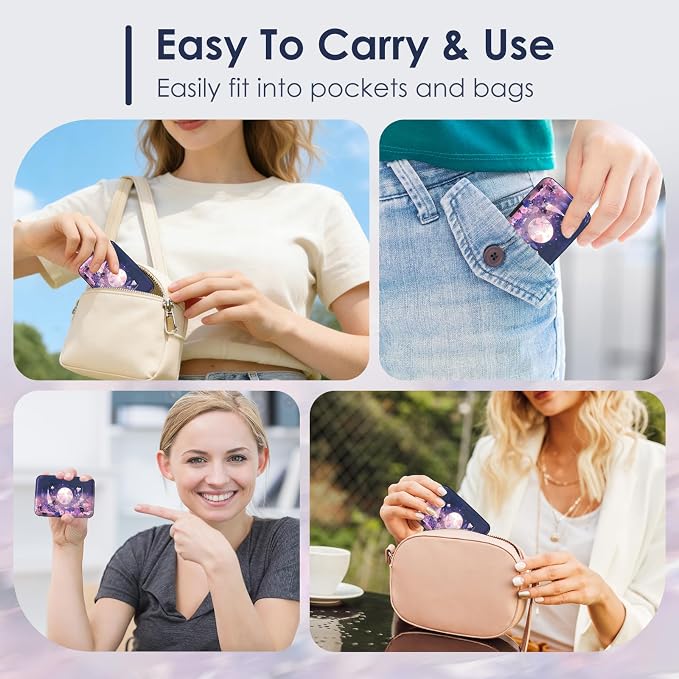 Mini Credit Card Holder for Women Men, RFID Blocking Slim Metal Card Case ID Case Business Travel Hard Wallet, Purple Flowers Moon