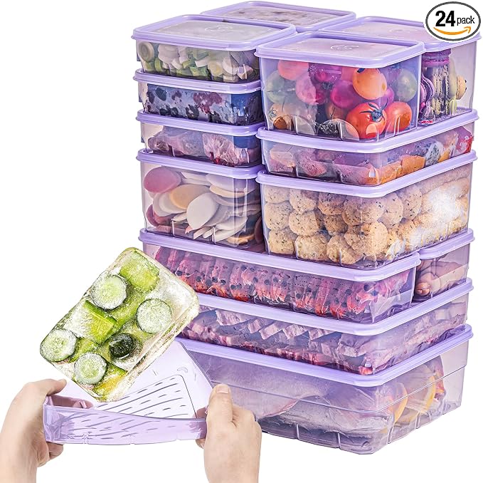 Freezer Containers for Food Storage 24pcs - Soup with Lids Safe - Twist Release - Flexible Frozen Design - BPA Free