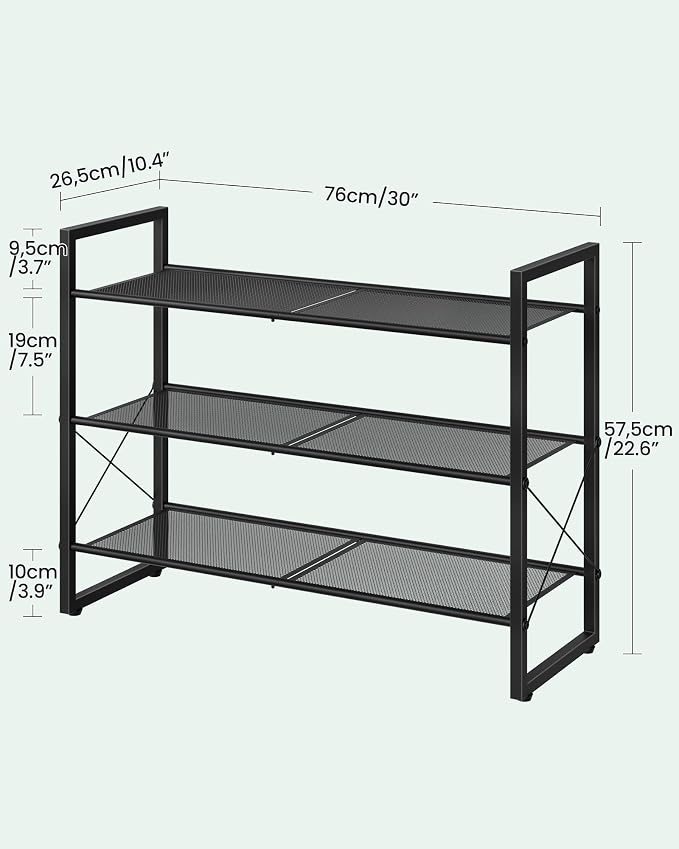 CHOEZON Shoe Rack, 3-Tier Shoe Rack for Closet, Metal Shoe Storage Organizer, Shoe Rack for Entryway, Shoe Shelf with Adjustable Feets, for Entryway, Hallway, Living Room, Bedroom, Black TXJ13BB